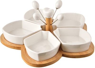 Snackkommen Porselein Wit WHITELINE 28,5 cm 10 delig - Snackkom - Dipschalen - Set - Kleine Komen voor Dipsauzen en Snacks