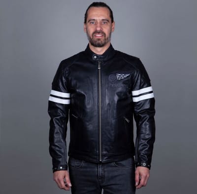Helstons Jake Speed Leren Buffalo Jas Zwart Wit - Jas