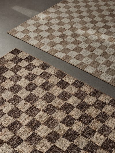Ferm Living Geruite Wollen Jute Loper - coffee/natural