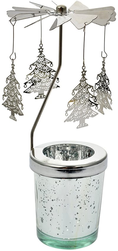 Clayre & Eef Waxinelichthouder Ø 8x17 cm Zilverkleurig Glas Kerstbomen