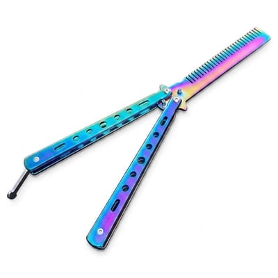 Titaniumkleurige baardkam heren opvouwbare vlinder baardkam metalen baardkam brede tanden styling kam voor baard en haar RVS look zakformaat draagbaar verzorgingsaccessoire