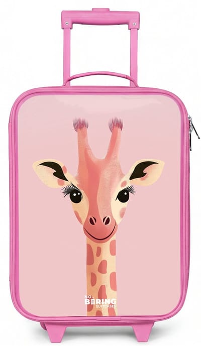 NoBoringSuitcases.com® - Kinderkoffer roze - Kindertrolley meisje - Giraffe - Wimpers - Minimalistisch - Roze - Koffer kind lichtgewicht - Reiskoffer trolley voor kinderen - Koffertje met lichtgevende wieltjes - Rolkoffer
