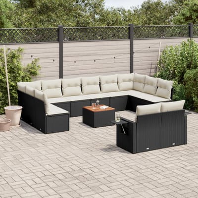 vidaXL - 13-delige - Loungeset - met - kussens - poly - rattan - zwart