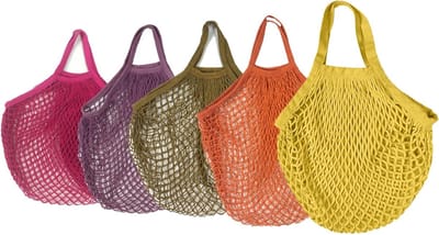 Herbruikbare Netten Tas voor Groenten en Fruit - Set van 5 Katoenen Mesh Tassen voor Boodschappen, Eco-vriendelijk en Duurzaam voor Winkelen en Strandgebruik