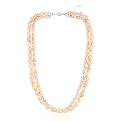 Cavill - 925 Sterling Zilveren Halsketting - dubbele Oranje Zoetwater kweekparels fancy slijpsel - 45 cm - gerhodineerd en elegant