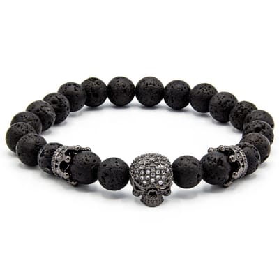 Victorious Natuurstenen Kralen Armband Heren – Zwarte Schedel – Zwart – 18cm
