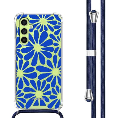 imoshion Hoesje - Geschikt voor Samsung Galaxy A34 (5G) - Design Hoesje met Koord - Cobalt Blue Flowers Connect