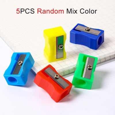Willekeurige Kleuren Potloodslijper 5 STuks/Pak Diverse Plastic Enkelgat Handmatige Potloodslijpers School Schrijfwaren ZYF blue