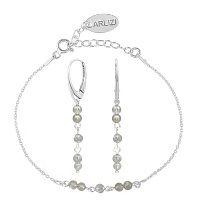 ARLIZI 2489 Sieradenset armband oorbellen labradoriet kralen - sterling zilver