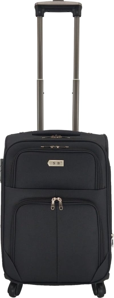 SB Travelbags Handbagage stoffen koffer 55cm 4 wielen trolley - Zwart