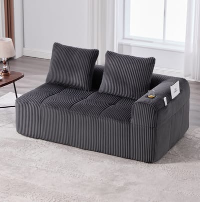 DESMIU Zitbank 158 Cm - 2-Zits Met Opbergtas En Bekerhouder Zonder Montage - Voor Woonkamer En Logeerkamer - Corduroy Donkergrijs