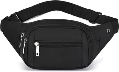 Heuptasje voor heren en dames, crossbody heuptas met verstelbare riem, heuptas met grote capaciteit voor reizen, wandelen, fietsen, work-out, casual, A Zipper Zwart, L, Nylon