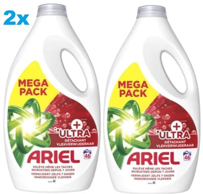 2x Ariel Vloeibaar Wasmiddel + Ultra Vlekverwijderaar - 2 x 46 Wasbeurten - 2 x 2070 ml