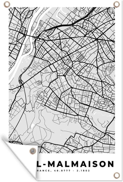 Muurdecoratie Frankrijk - Plattegrond - Kaart - Rueil-Malmaison - Stadskaart - 120x180 cm - Tuinposter - Tuindoek