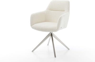 Eetkamerstoel Pejo-Flex kruisframe breed roestvrij staal bouclé wit 360° draaibaar rocker-functie pocketveer kern