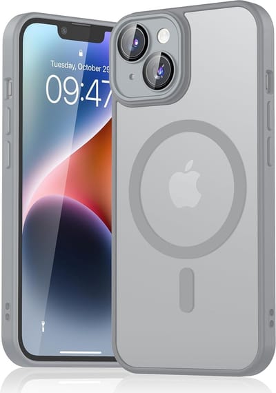 Casemania Hoesje Geschikt voor Apple iPhone 15 - Grijs - Matte Armor Back Cover - Geschikt voor MagSafe