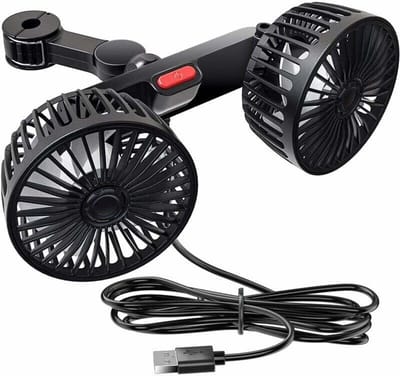 fan-5V 2A autoventilator met dubbele kop, USB-ventilator, 3 snelheden, krachtige luchtstroom