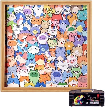 Houten Puzzel Kat - Dieren Puzzel - Creatief Spelen - Inclusief 36 Stiften - 30 x 30 cm - Multi