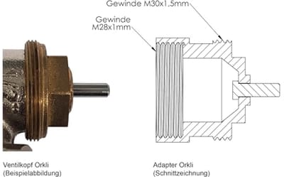 Metalen Adapter voor Elektronische Radiatorthermostaten, 230 V, M28 x 1,0 mm