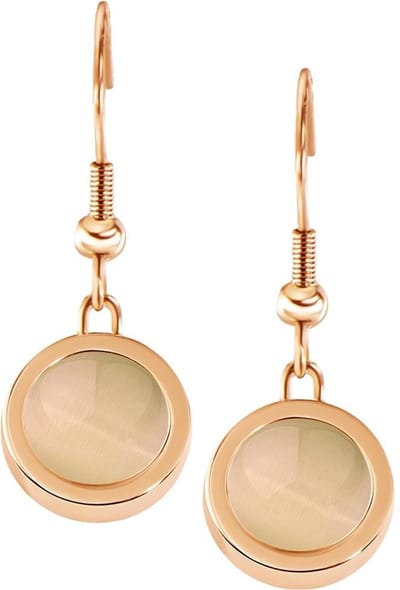 Quiges RVS Schroefsysteem Oorhangers Oorbellen Rosékleurig met Verwisselbare Perzik Cat's Eye Mini Munt Set - ECOS044