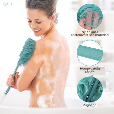 Waledano® Badborstel met Lange Afneembare Steel – Zachte Doucheborstel & Rugborstel – Exfoliërende Lichaamsborstel / Dry Brush – Massage & Huidverzorging