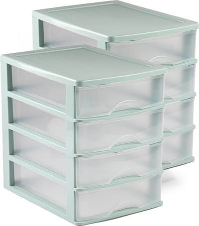 Plasticforte Ladeblok - 2x - bureau organizer - 4 lades - groen/transparant - 35,5 x 27 x 35 cm - opbergen