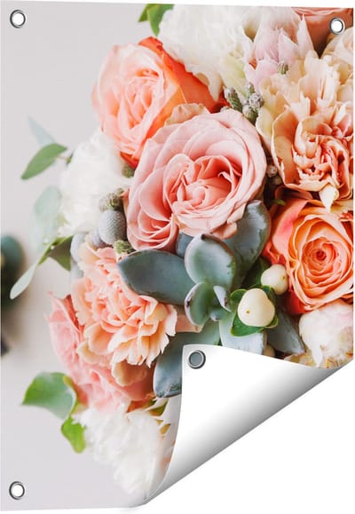 Gards Tuinposter Bloemen in Vaas - Boeket - 40x50 cm - Tuindoek - Tuindecoratie - Wanddecoratie buiten - Tuinschilderij