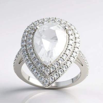 Cavill - Zilveren Ring 925 Sterling - 3 6 ct Peervormige Danburiet en 74 Cambodjaanse Zirkonen 1 332 ct - Elegante Damesring Handgemaakt