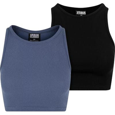 Urban Classics - Rib 2Pack Crop top - L - Blauw/Zwart