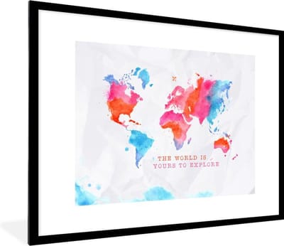 Poster in lijst - Fotolijst 80x60 cm - Posters - Wereldkaart - Spreuk - Motivatie - Reizen - Posterlijst zwart - Decoratie - Wanddecoratie woonkamer - Muurdecoratie slaapkamer