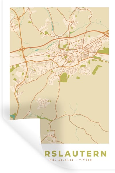 Muurstickers - Sticker Folie - Kaiserslautern - Plattegrond - Vintage - Stadskaart - Kaart - 20x30 cm - Plakfolie - Muurstickers Kinderkamer - Zelfklevend Behang - Zelfklevend behangpapier - Stickerfolie