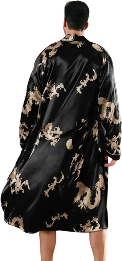 Livano Satijnen Badjas Heren - Kimono - Kamerjas - Satijn - Ochtendjas - Pyjama - Zwart - Maat L