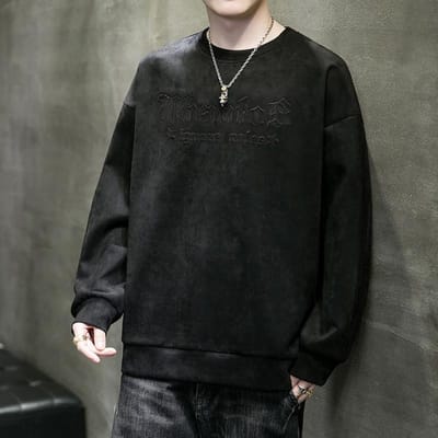 Sweat-shirt en daim pour homme, nouvelle marque tendance, ample, à manches longues, décontracté 3XL black