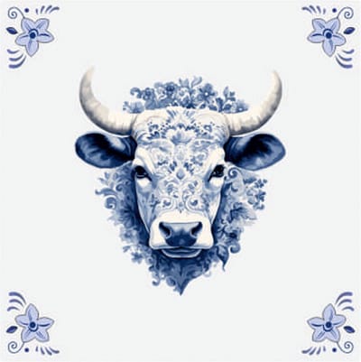 Delfts blauw tegeltje koe design - delfts blauw wandbord - delftsblauw - hollandse cadeautjes - wanddecoratie - decoratieve accessoires