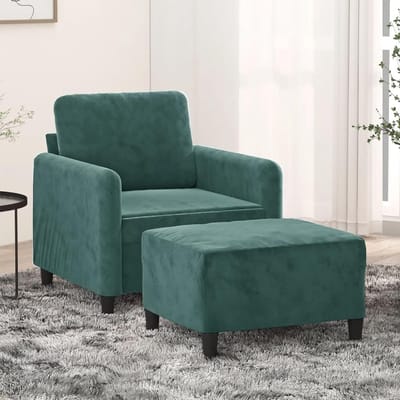 Comfortabele Fauteuil - Zetel Armstoel - Ontspannen Zitten - Inclusief Voetenbank - 60 cm Breed - Donkergroen Fluweel