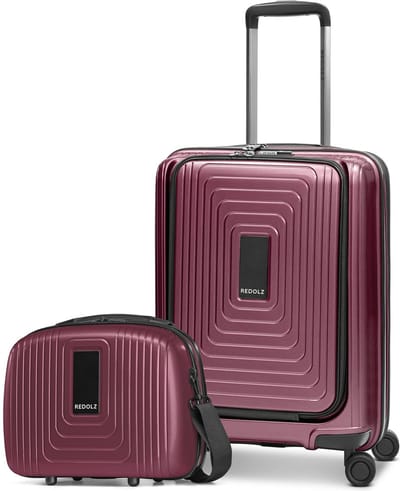 Redolz Essentials 14 kofferset 2 stuks cabine trolley met stretch vouw + beautycase - Harde bagage - TSA slot - aubergine metallic