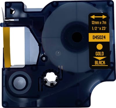 DULA Dymo D1 45024 Compatible label tape - 1 lettertape - Goud op zwart - 12mm x 7m