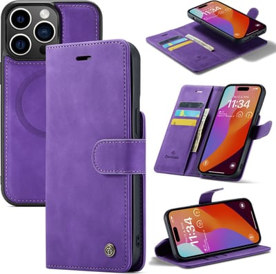 Casemania Hoesje Geschikt voor Apple iPhone 15 Dark Purple - 2 in 1 Book Case - Geschikt voor MagSafe