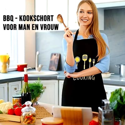 Allernieuwste.nl® Cooking Keukenschort BBQ Kook Schort voor Volwassene Waterdicht Oliebestendig Barbecue 98cm Zwart %%