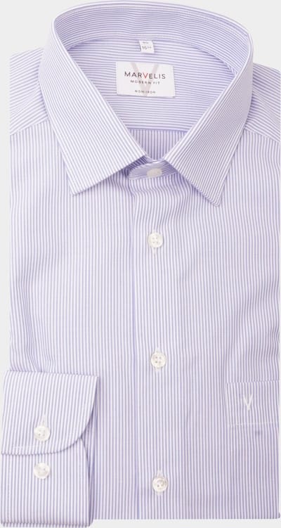 MARVELIS modern fit overhemd - blauw met wit gestreept - Strijkvrij - Boordmaat: 42