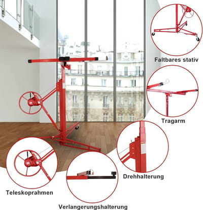 Gipsplaatlift XXL voor Plafond Montage | Draagvermogen tot 68 kg | Werkhoogte 140-350 cm