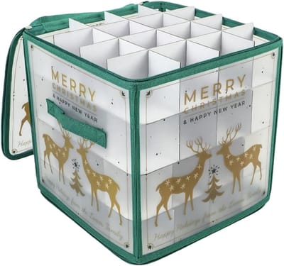 Opbergdoos Kerstballen - Decoratie Organizer - Feestelijke Opslag - 64 Vaks Indeling - 32 x 32 cm