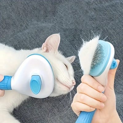 Narimano® Hondenborstel, Kattenborstel, Huisdierborstels, Zelfreinigende Slicker Borstel voor Honden Katten, Haarverwijderaar voor Lang Haar en Korthaar, Verwijdert Klitten en Knopen, Blauw