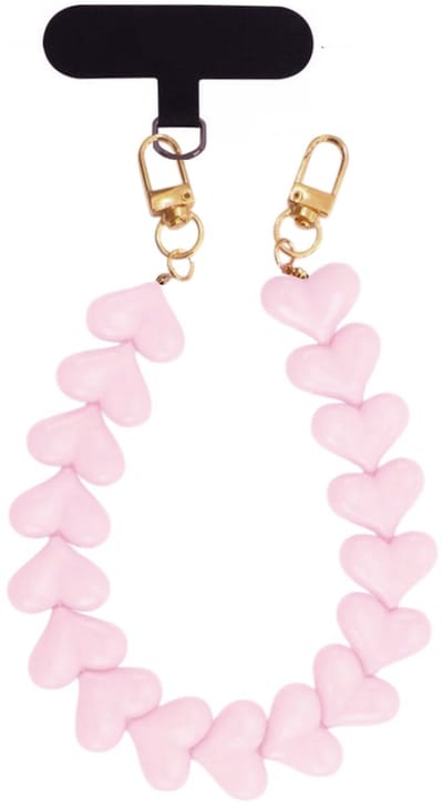 Telefoonkoord / Tashanger - Hartjes Lichtroze | Lengte 33 cm | Acryl/Bijoux | Fashion Favorite