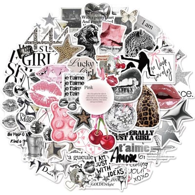 50 PIÈCES Autocollants Esthétiques Créatifs Graffiti Argentés Porte-bonheur pour DIY Manuel Scrapbook Carnet Tablette gray