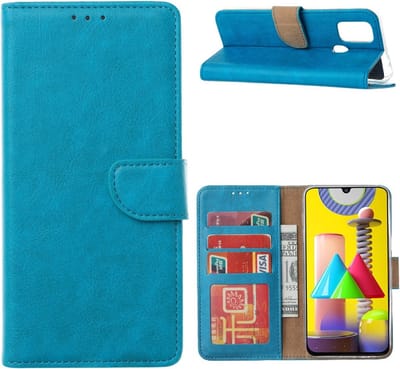 LuxeBass Hoesje geschikt voor Samsung Galaxy M31 - Bookcase Turquoise - portemonnee hoesje gsm hoesje - telefoonhoes - telefoonhoesjes