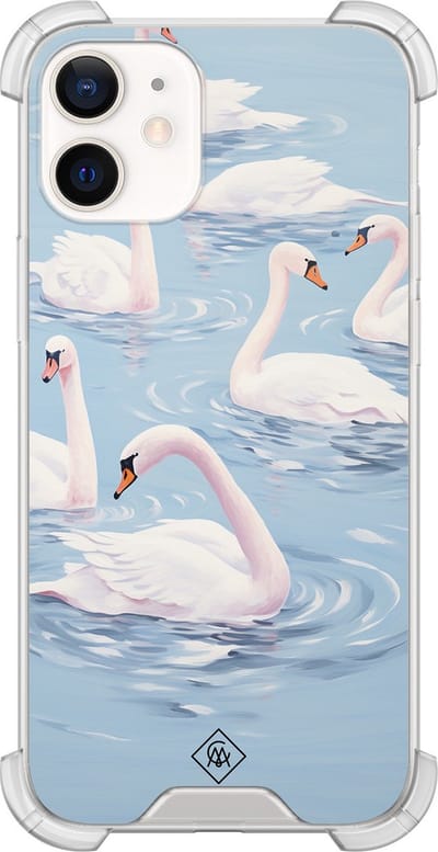 Casimoda® hoesje - Geschikt voor iPhone 12 Mini - Zwanen - Shockproof case - Extra sterk - TPU/polycarbonaat - Blauw, Transparant