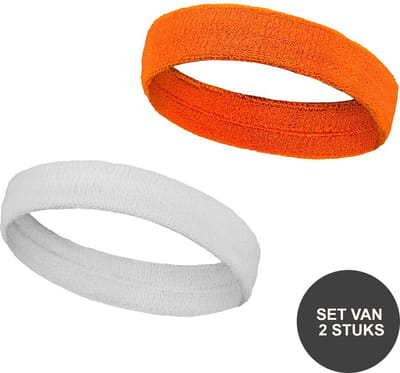 Sorprese - Zweetband Hoofd Wit/Oranje - Set van 2 stuks - EK 2024 - Witte Zweetband Hoofd - Hoofdband Wit - Nederlands Elftal - One-size-fits-all - Elastisch Katoen