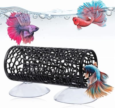 Betta Vis Speelgoed - Zwarte Betta Tunnel Hangmat - Veilige Aquariumdecoratie voor Garnalen - Betta Vis Aquarium Accessoire met Zuignappen - Perfecte Verstop- en Speelruimte