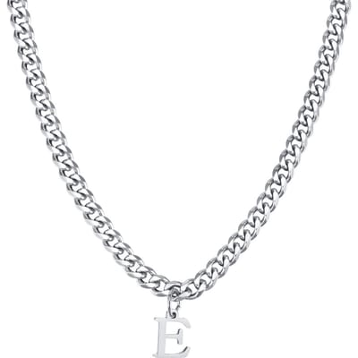 Vnox Eenvoudige A-Z Letter Ketting voor Mannen Vrouwen, Waterdichte Roestvrijstalen Cubaanse Ketting, Sieraden Cadeau voor Hem white